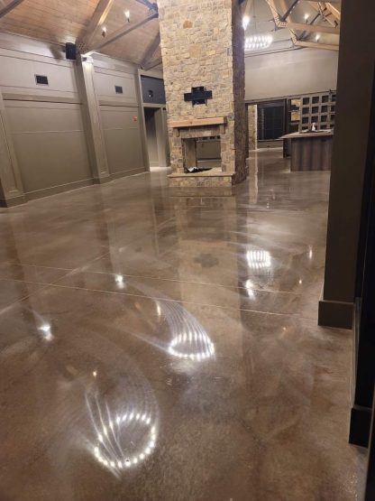 Stained and polished concrete floor finished by Flawless Grind & Polish, Atlanta